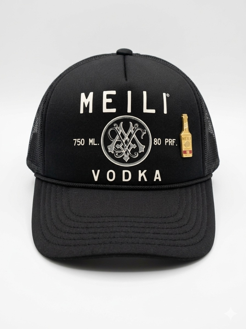 Meili Vodka Hat & Pin Snap Back Trucker Hat Jason Momoa Madeworn Black Cap